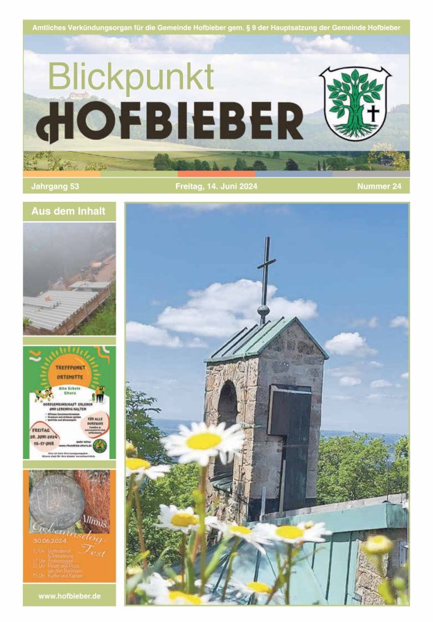 Titelblatt Blickpunkt  Hofbieber - Amtliches Verkündungsorgan für die Gemeinde Hofbieber Ausgabe: 20/2024