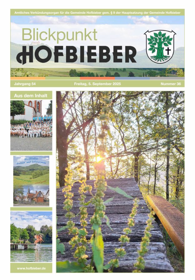 Titelblatt Blickpunkt  Hofbieber - Amtliches Verkündungsorgan für die Gemeinde Hofbieber Ausgabe: 20/2024