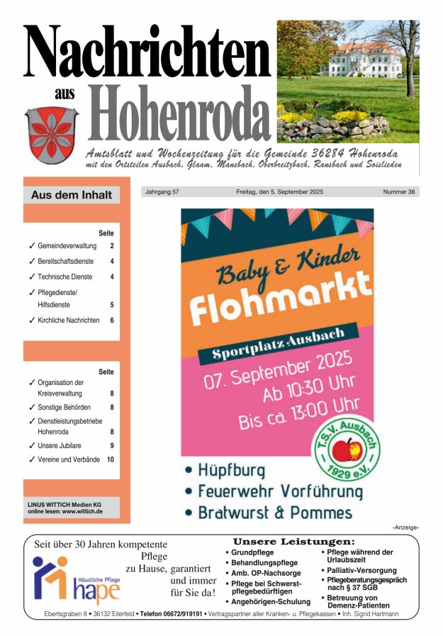 Titelblatt Nachrichten aus Hohenroda Ausgabe: 19/2024