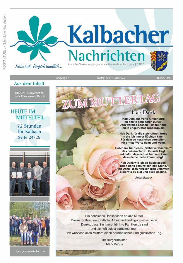 Titelblatt Kalbacher Nachrichten Ausgabe: 20/2024