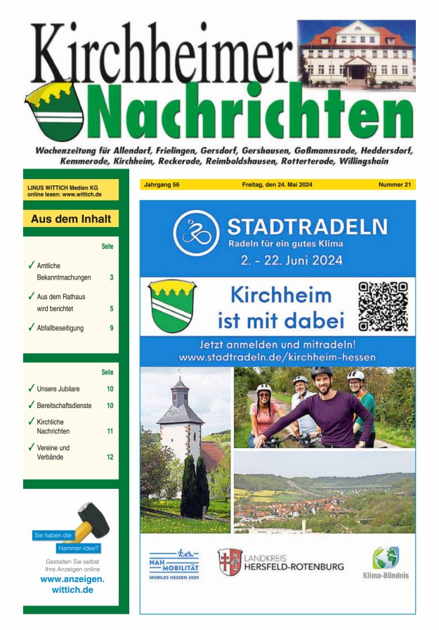Titelblatt Kirchheimer Nachrichten Ausgabe: 19/2024