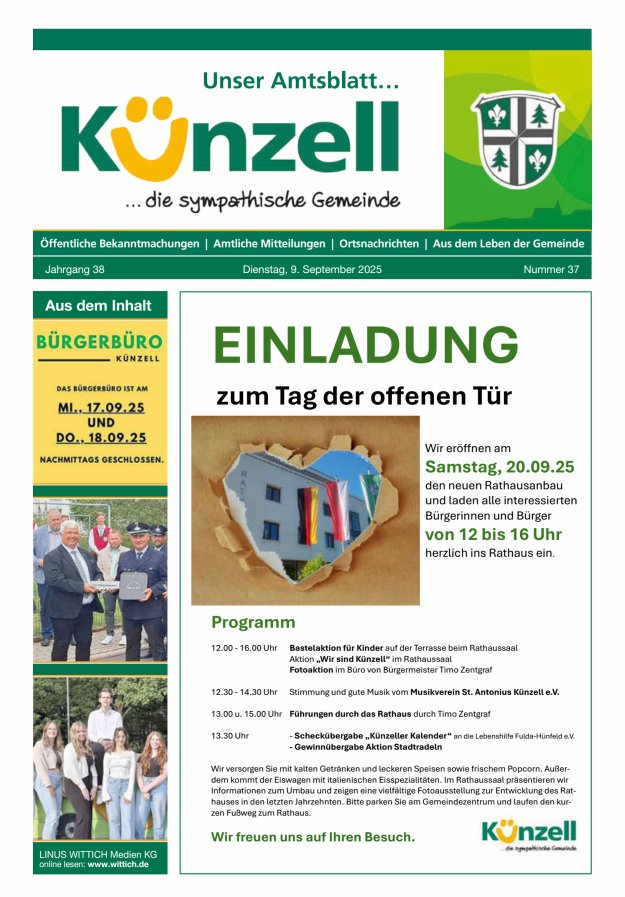 Titelblatt Künzell - Aus dem Leben der Gemeinde Ausgabe: 20/2024