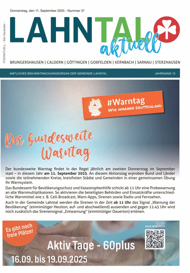 Titelblatt Amtliches Bekanntmachungsorgan der Gemeinde Lahntal