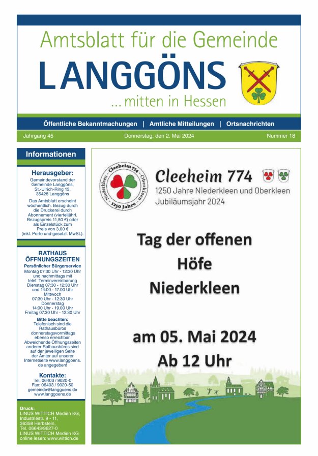 Titelblatt Heimatblatt Langgöns Ausgabe: 16/2024