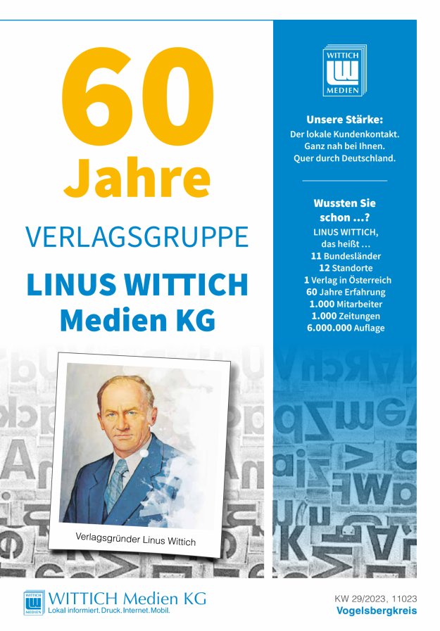 Titelblatt Jubiläumsausgabe LINUS WITTICH Medien Gruppe im Bereich Vogelsberg/südl. Schwalm