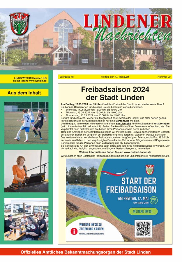 Titelblatt Lindener Nachrichten Ausgabe: 17/2024