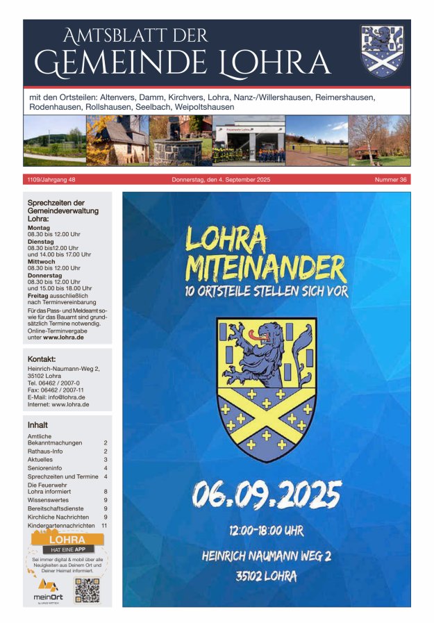 Titelblatt Amtsblatt der Gemeinde Lohra
