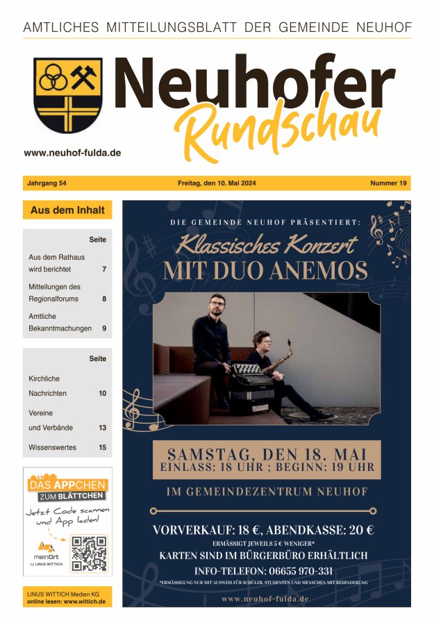 Titelblatt Neuhofer Rundschau Ausgabe: 19/2024