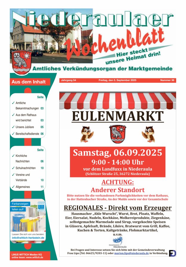 Titelblatt Niederaulaer Wochenblatt Ausgabe: 20/2024