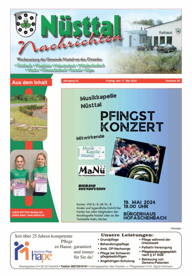 Titelblatt Nüsttal Nachrichten Ausgabe: 20/2024