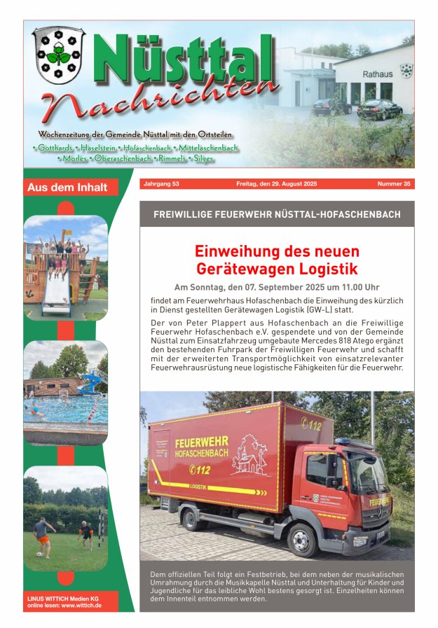 Titelblatt Nüsttal Nachrichten Ausgabe: 20/2024