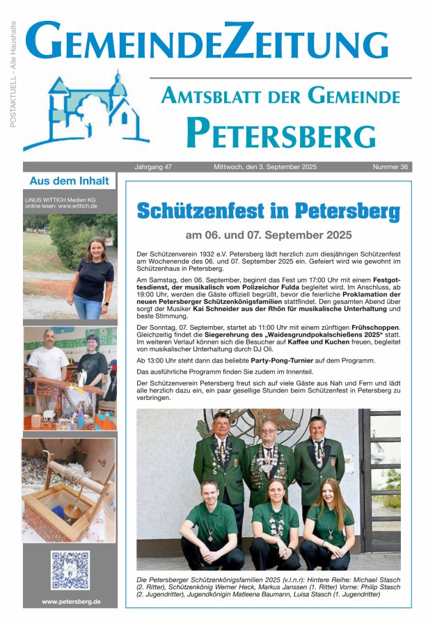 Titelblatt Amtsblatt Blickpunkt Petersberg