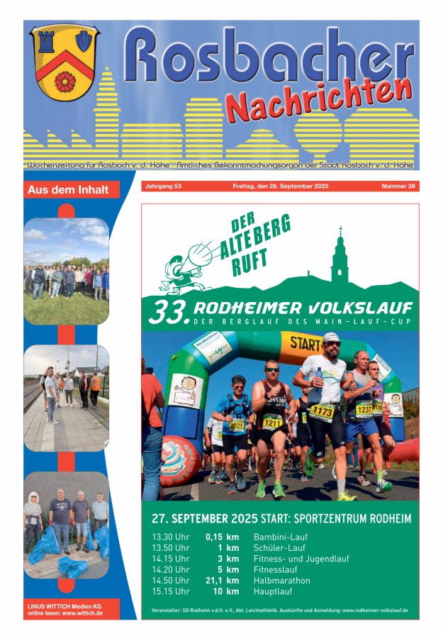 Titelblatt Rosbacher Nachrichten Ausgabe: 16/2024