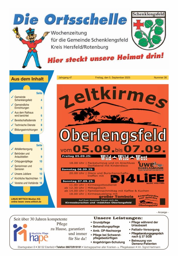 Titelblatt Die Ortsschelle Ausgabe: 18/2024