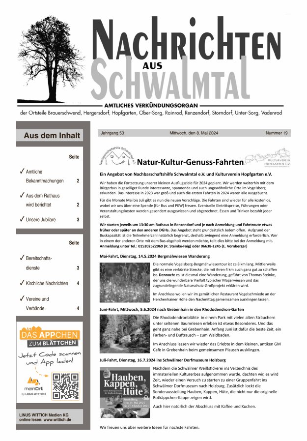 Titelblatt Nachrichten aus Schwalmtal Ausgabe: 20/2024