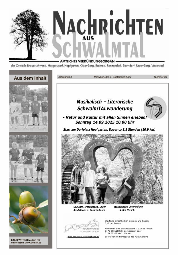 Titelblatt Nachrichten aus Schwalmtal Ausgabe: 20/2024