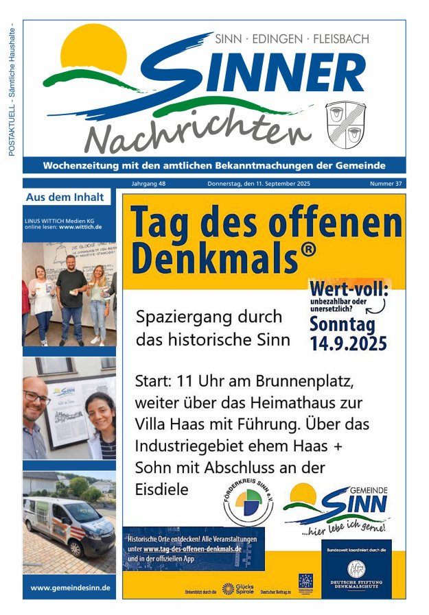 Titelblatt Sinner Nachrichten Ausgabe: 20/2024