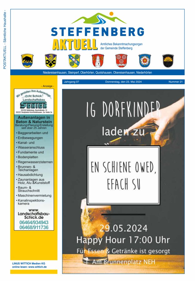 Titelblatt Mitteilungsblatt der Gemeinde Steffenberg Ausgabe: 20/2024
