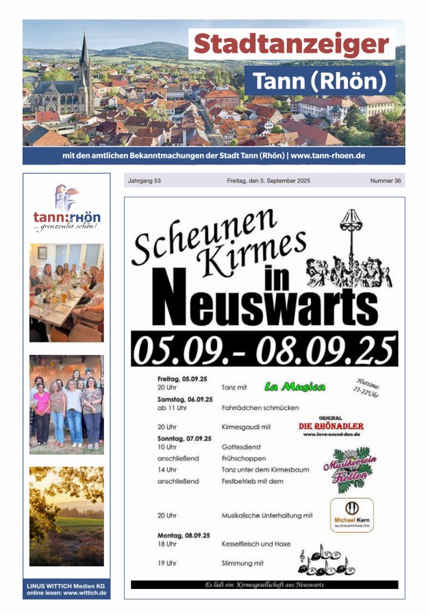 Titelblatt Stadtanzeiger Tann Ausgabe: 19/2024