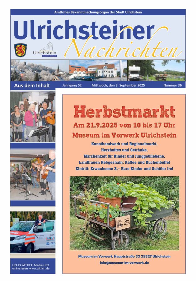 Titelblatt Amtliches Bekanntmachungsorgan der Stadt Ulrichstein