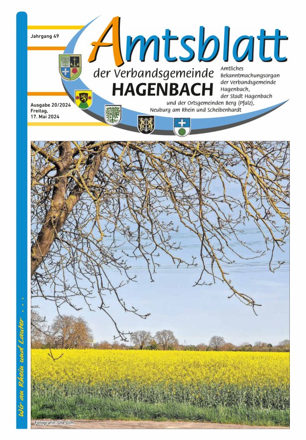Titelblatt Amtsblatt der VG Hagenbach Ausgabe: 20/2024