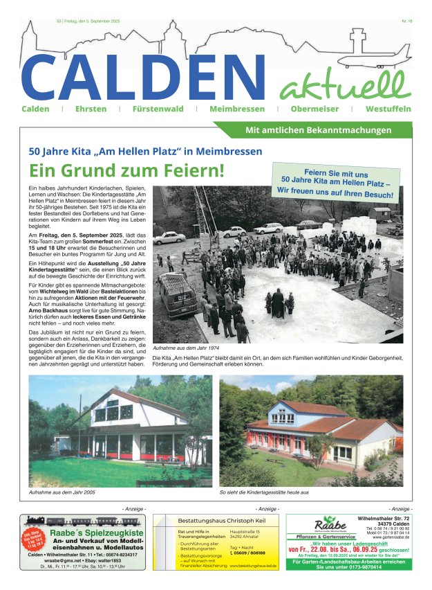 Titelblatt Calden aktuell Ausgabe: 09/2024