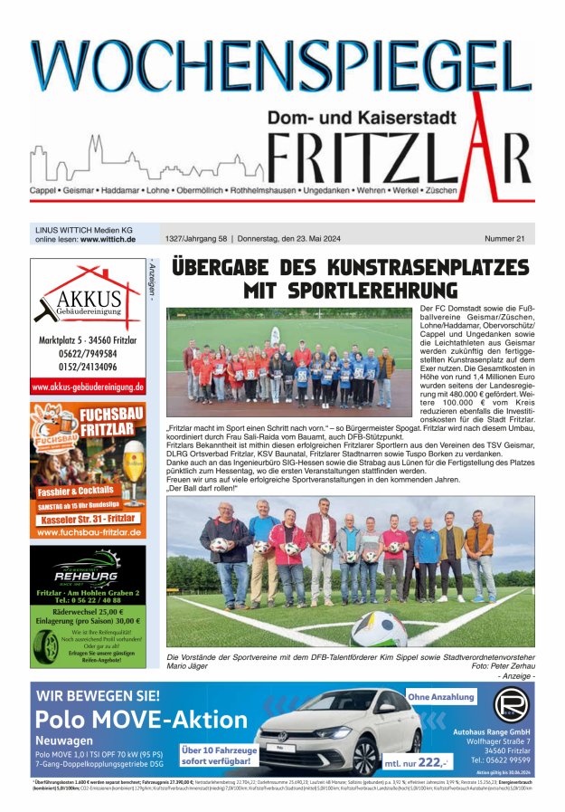 Titelblatt Wochenspiegel Dom- und Kaiserstadt Fritzlar Ausgabe: 17/2024
