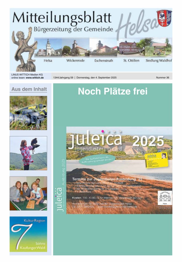 Titelblatt Mitteilungsblatt Helsa Ausgabe: 20/2024