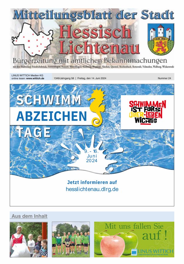 Titelblatt Mitteilungsblatt der Stadt Hess. Lichtenau Ausgabe: 19/2024