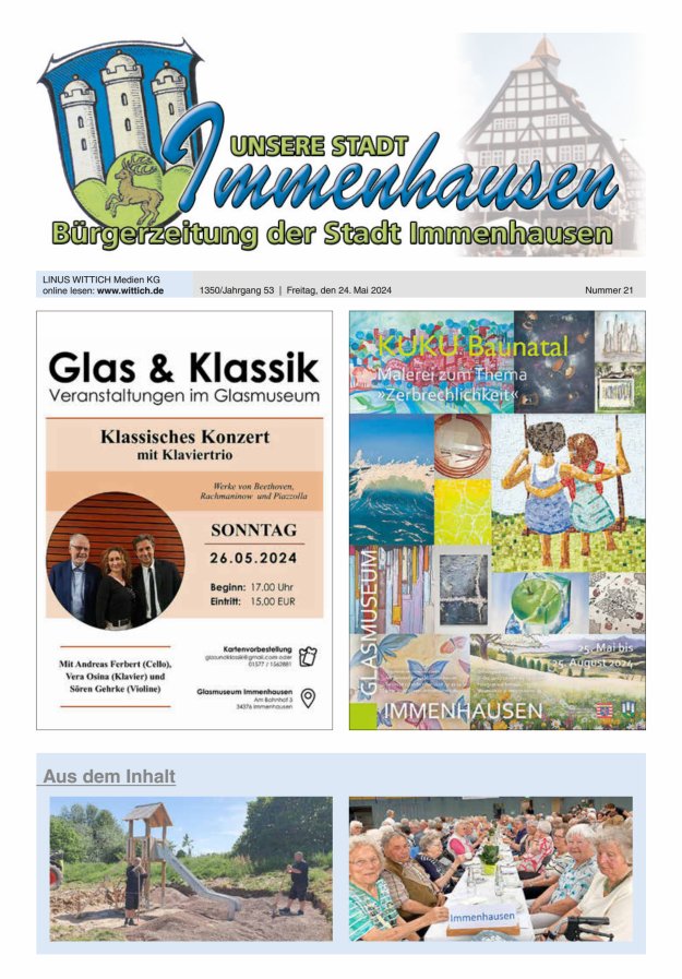 Titelblatt Unsere Stadt Immenhausen Ausgabe: 20/2024