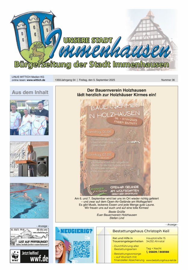 Titelblatt Unsere Stadt Immenhausen Ausgabe: 17/2024