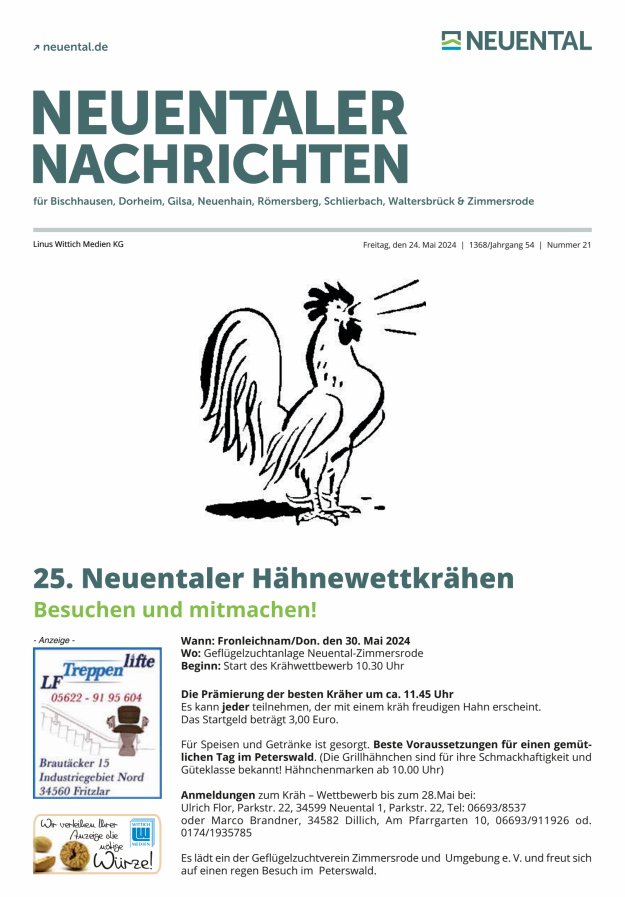 Titelblatt Neuentaler Nachrichten Ausgabe: 17/2024