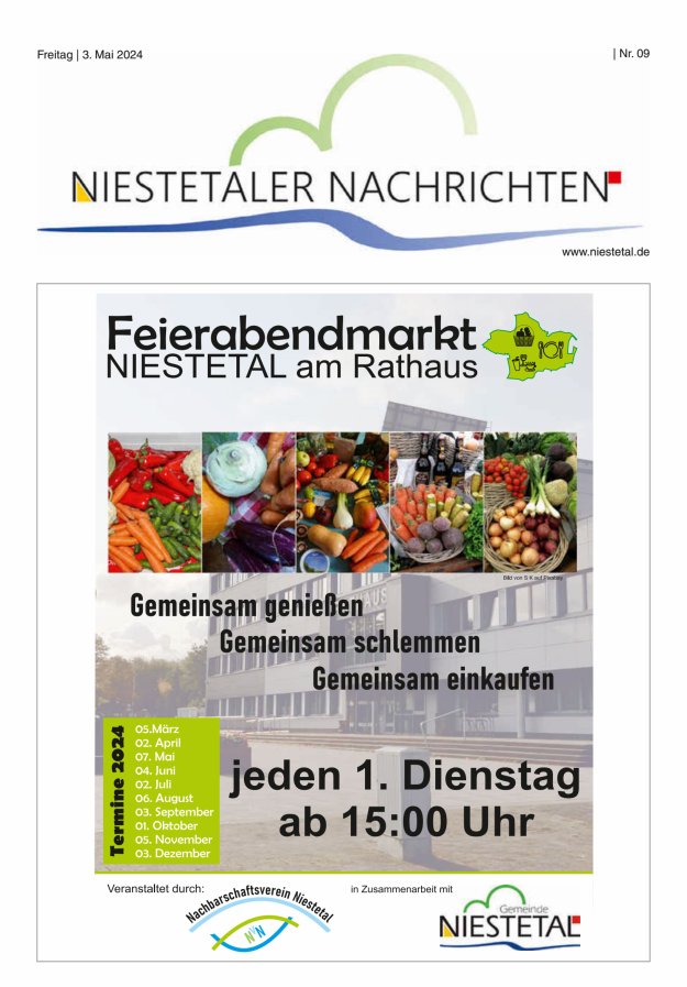Titelblatt Niestetaler Nachrichten Ausgabe: 08/2024