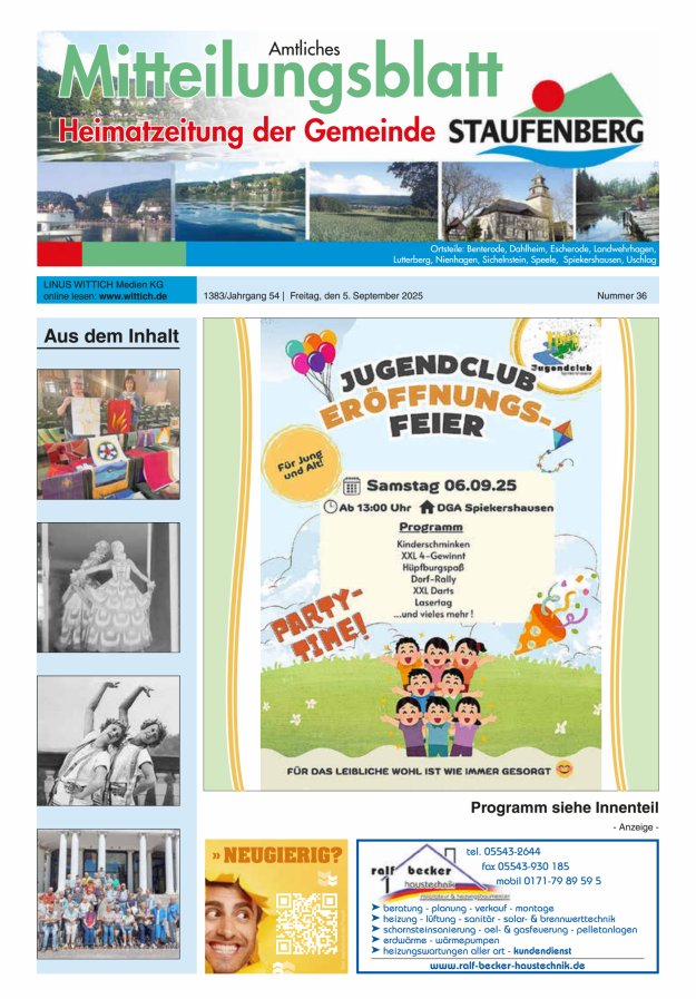 Titelblatt Heimatzeitung der Gemeinde Staufenberg Ausgabe: 17/2024