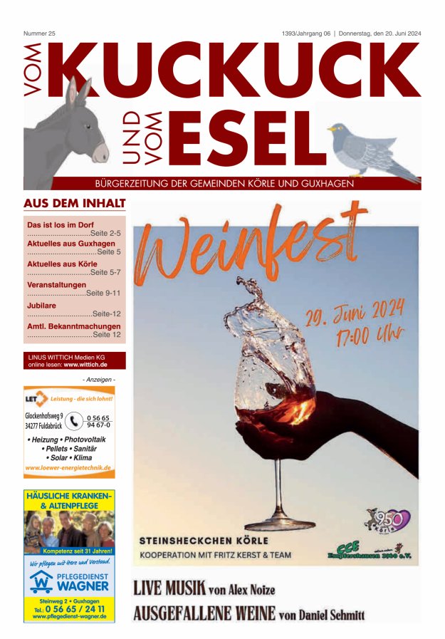 Titelblatt Vom Kuckuck und Esel (Guxhagen-Körle) Ausgabe: 20/2024