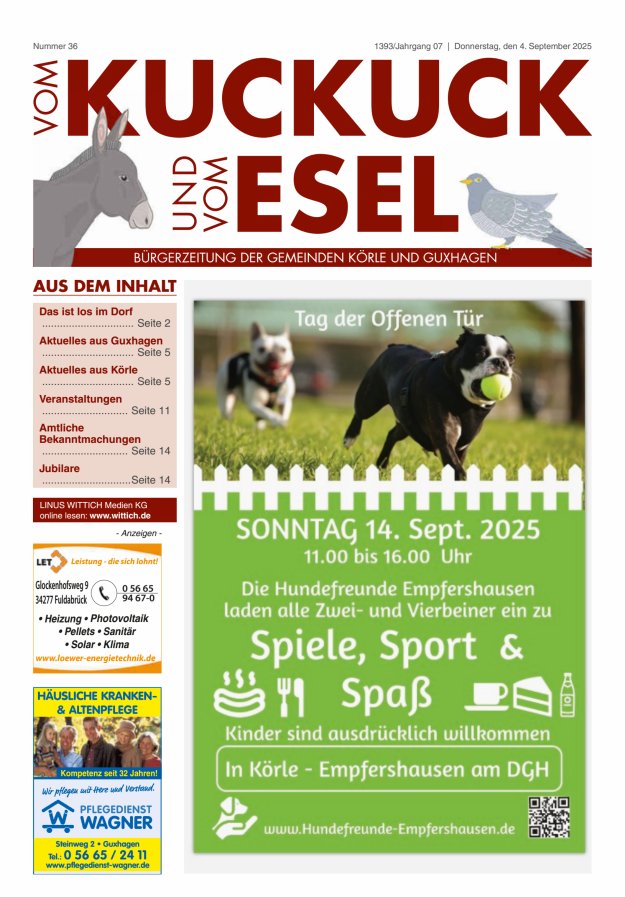 Titelblatt Vom Kuckuck und Esel (Guxhagen-Körle) Ausgabe: 20/2024