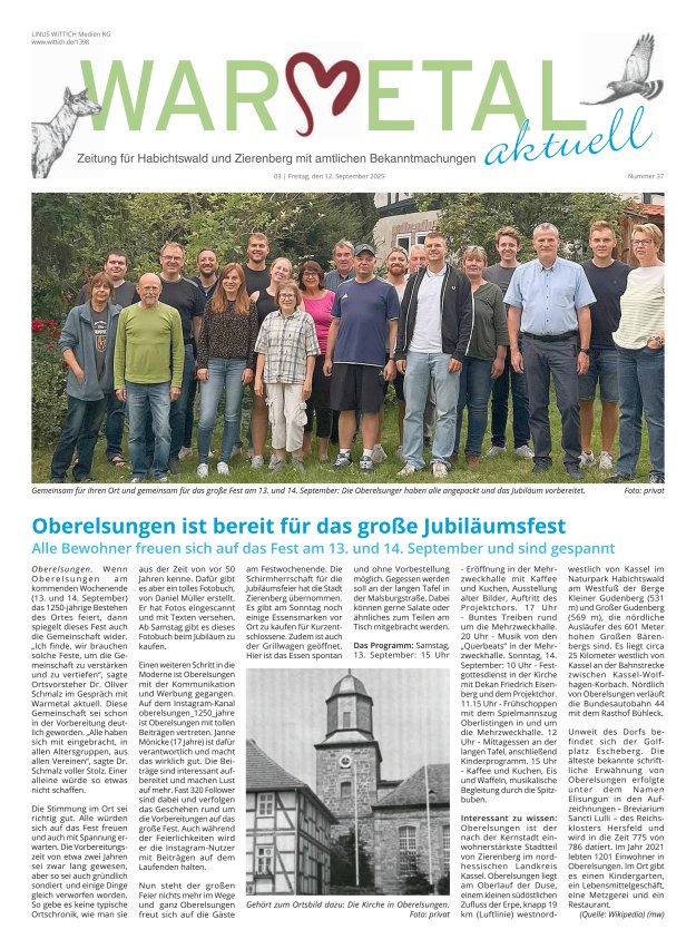 Titelblatt Warmetal aktuell (Habichtswald + Zierenberg)