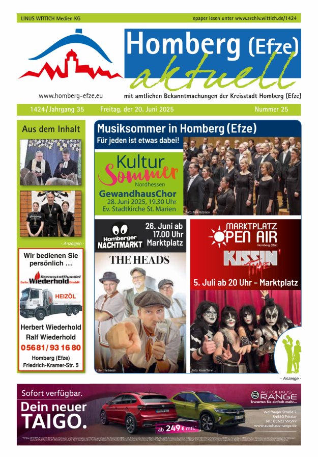 Titelblatt Homberg Efze aktuell Ausgabe: 24/2025