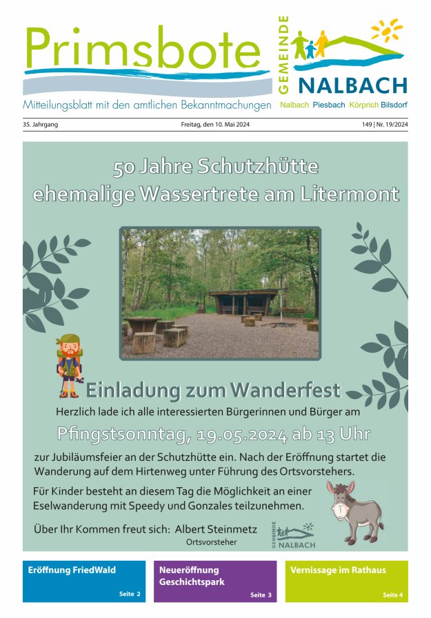 Titelblatt Primsbote Gemeinde Nalbach Ausgabe: 19/2024