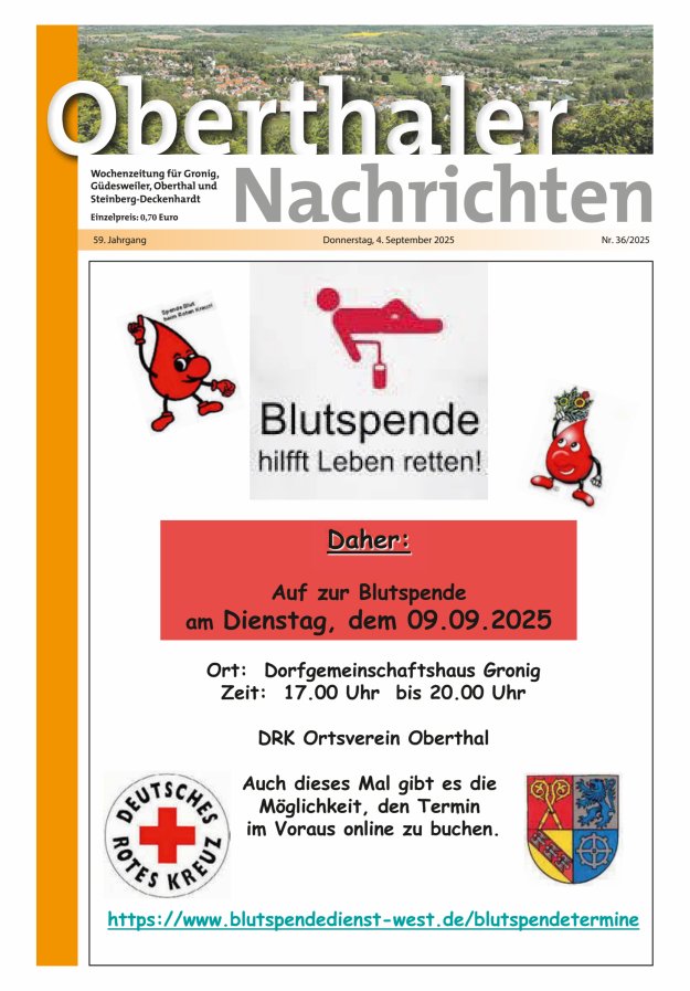 Titelblatt Oberthaler Nachrichten Ausgabe: 19/2024