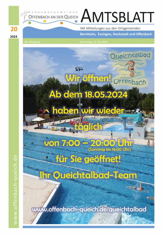 Titelblatt Amtsblatt VG Offenbach an der Queich Ausgabe: 18/2024