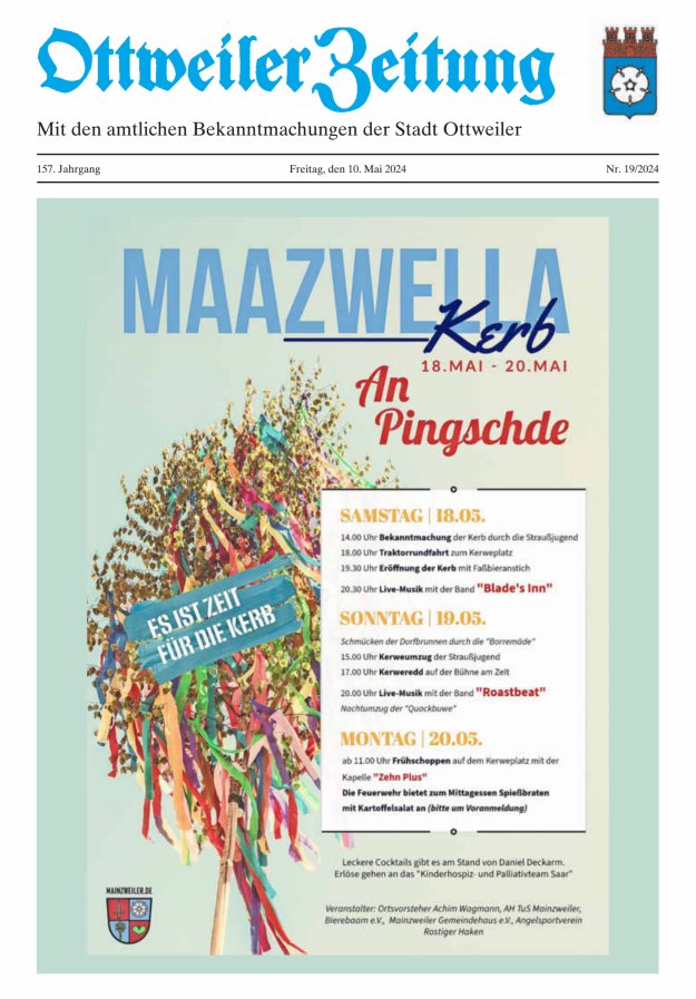 Titelblatt Ottweiler Zeitung Ausgabe: 20/2024