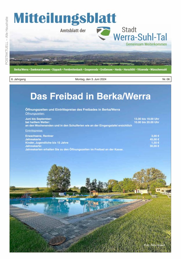 Titelblatt Amtsblatt der Stadt Werra-Suhl-Tal