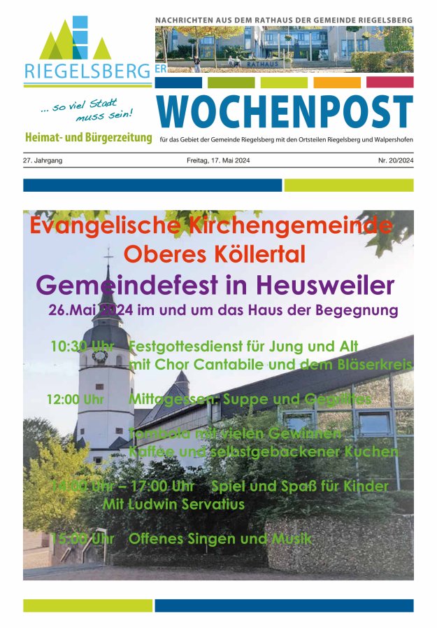 Titelblatt Riegelsberger Wochenpost Ausgabe: 20/2024