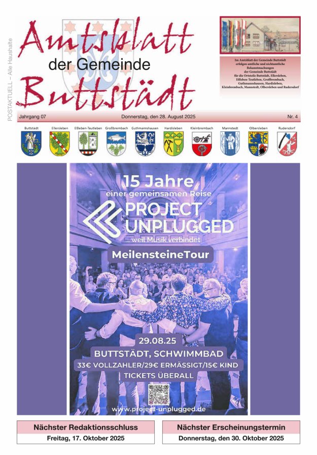 Titelblatt Amtsblatt der Gemeinde Buttstädt