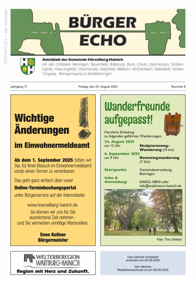 Titelblatt Bürgerecho der Gemeinde Hörselberg-Hainich