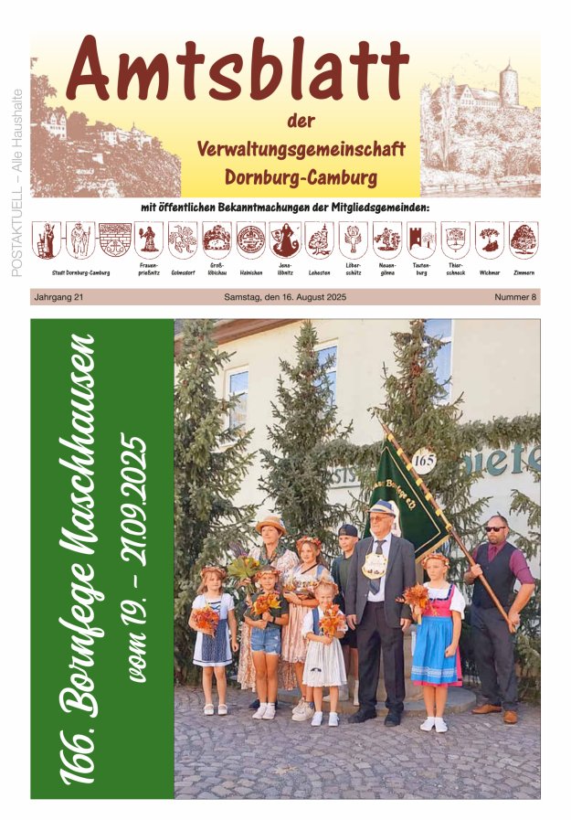 Titelblatt Amtsblatt der Verwaltungsgemeinschaft Dornburg-Camburg