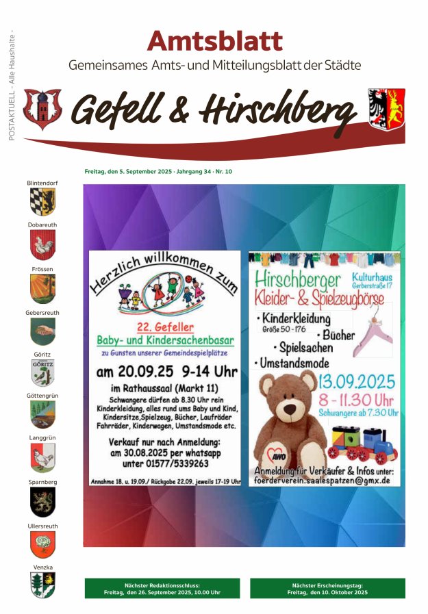 Titelblatt Gemeinsames Amts- und Mitteilungsblatt der Städte Gefell und Hirschberg