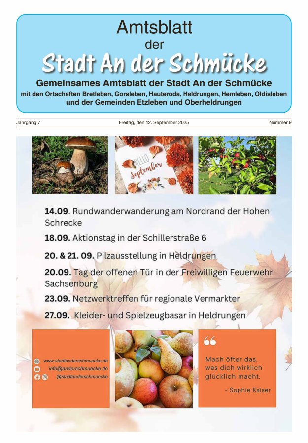 Titelblatt Amtsblatt der Stadt An der Schmücke