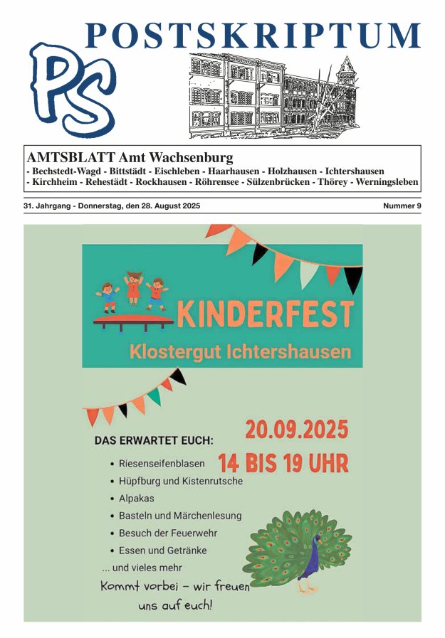 Titelblatt Postscriptum Amtsblatt Amt Wachsenburg